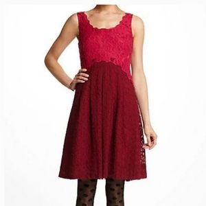 Anthropologie Moulinette Soeurs Carmindy Color Block Red and Pink Lace Dress